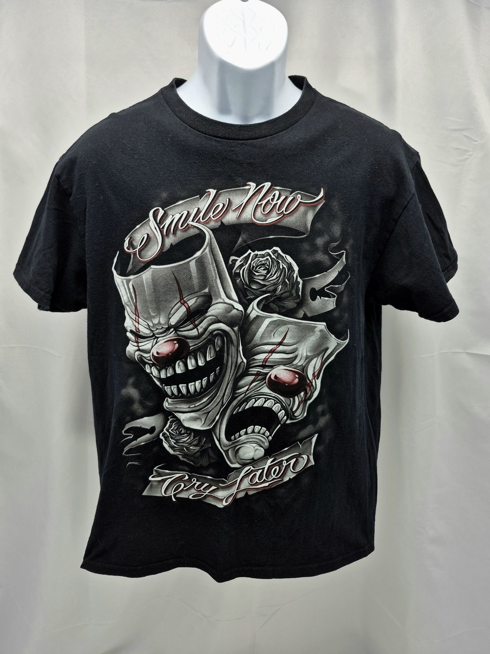 Humor Men's Smile Now Cry Later Clown Drama Masks Graphic Tee Black Large Cyber